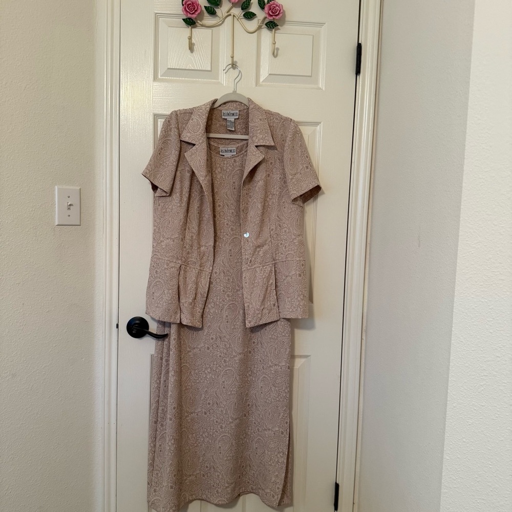 Beige Two-Piece Dress and Blazer Set paisley old money timeless office vacation